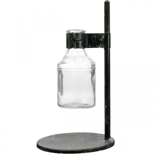Product Decorative vase decorative bottle glass with metal stand black Ø13cm