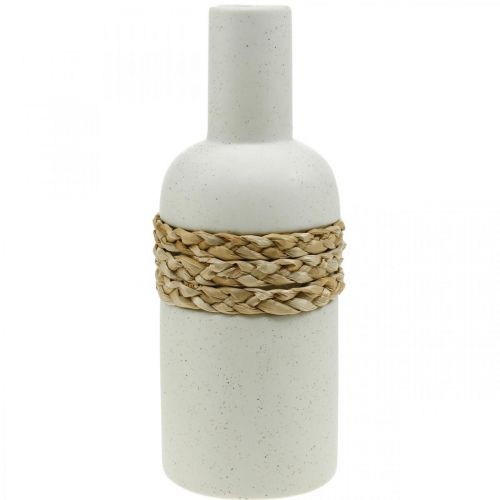 Product Flower vase white ceramic and seagrass vase table decoration H22.5cm
