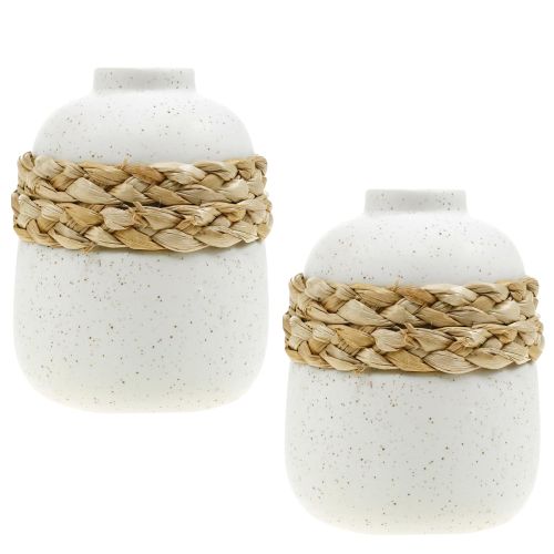 Product Flower vase white ceramic seagrass table vase H10.5cm 2pcs