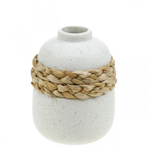 Product Flower vase white ceramic and seagrass Small table vase H10.5cm