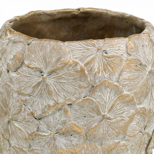 Product Decorative pot flower pattern, concrete vase golden vintage look Ø18cm H24cm