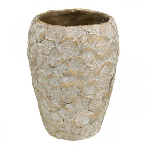 Decorative pot flower pattern, concrete vase golden vintage look Ø18cm H24cm