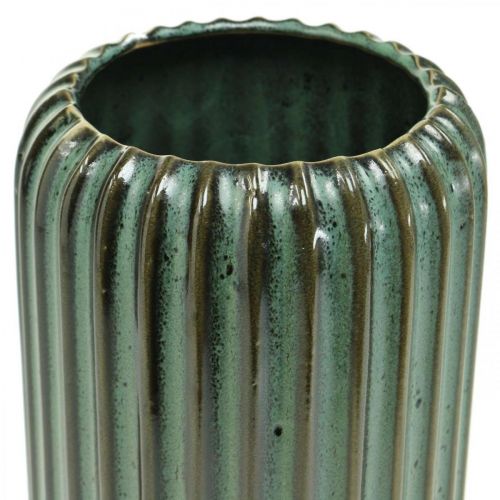 Floristik24 Ceramic vase, table decorations, fluted decorative vase green, brown Ø10.5cm H21.5cm