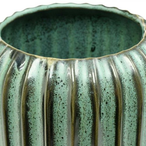Floristik24 Decorative vase, flower arrangements, table decorations, vase made of corrugated ceramic green, brown Ø15cm H30.5cm