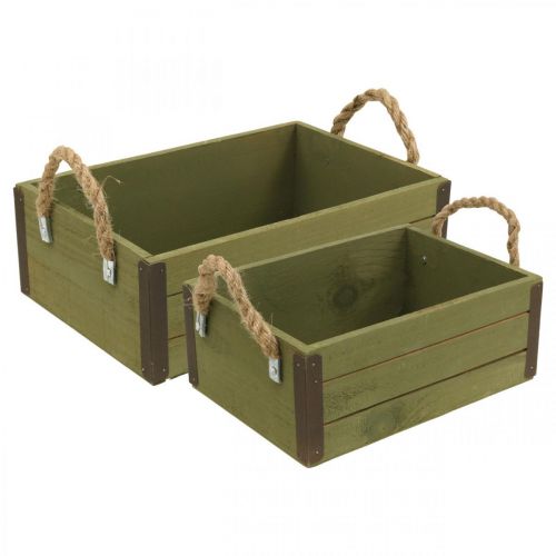 Floristik24 Vintage flower box wooden planter green L24/30cm set of 2