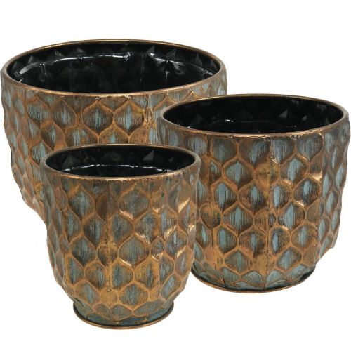 Vintage flower pot cachepot copper colored Ø22/28/35cm set of 3