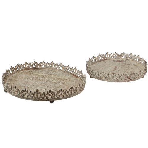 Floristik24 Vintage decorative tray round with feet grey Ø30/35cm set of 2