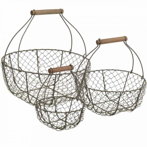 Floristik24 Vintage wire basket metal basket plant basket metal Ø17/23.5/30cm set of 3