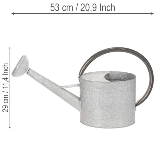 Vintage metal watering can, silver-grey, stylish garden decoration, flower vase, L53cm H29cm | Floristik24.ie