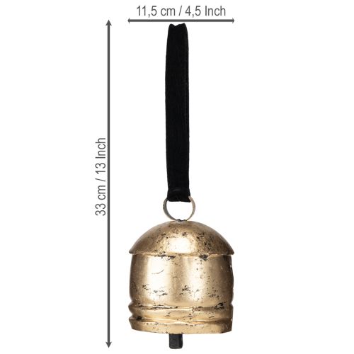 Floristik24 Vintage gold bell with black velvet ribbon, H15cm
