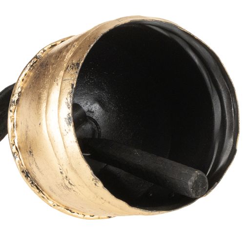 Vintage gold bell with black velvet ribbon, H15cm | Floristik24.ie