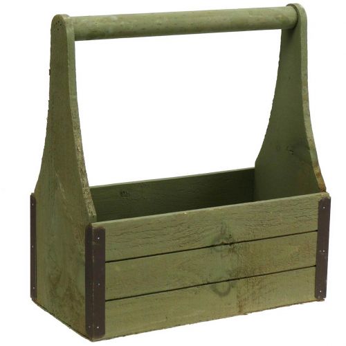 Vintage plant box wooden tool box olive green 28×14×31cm