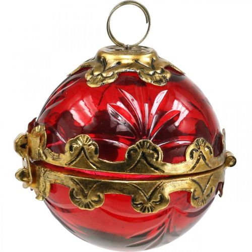Floristik24 Vintage Christmas ball to open glass red golden Ø8cm set of 2