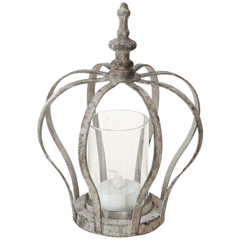 Floristik24 Vintage Lantern Crown Metal with Glass Grey Ø14cm H18.5cm