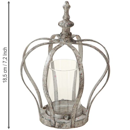 Floristik24 Vintage Lantern Crown Metal with Glass Grey Ø14cm H18.5cm