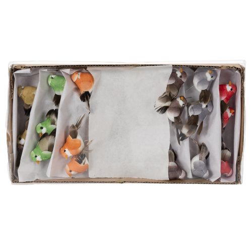 Product Decorative birds, artificial home decor, spring occasion, with colorful plumage made of real feathers, 5cm, 18 pieces