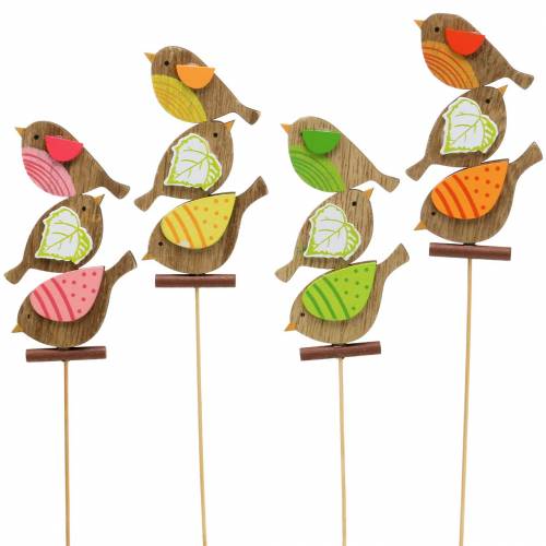 Spring decoration birds with stick wood sorted H10.5cm 12pcs