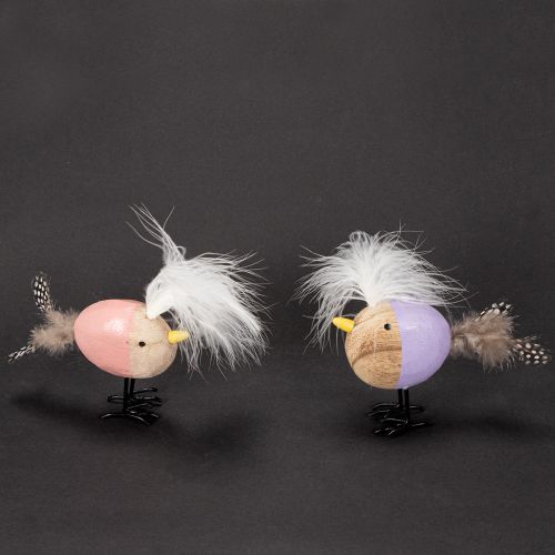 Product Decorative wooden bird with feathers and colorful body for table decoration, 10cm, 6 pieces