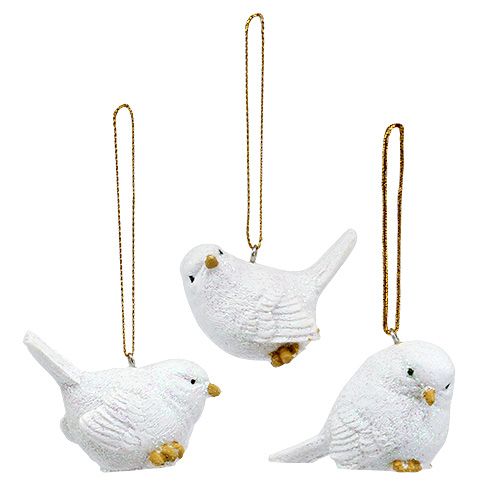 Bird white with mica 5cm 3pcs