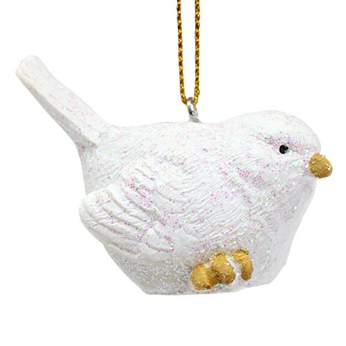 Floristik24 Bird white with mica 5cm 3pcs