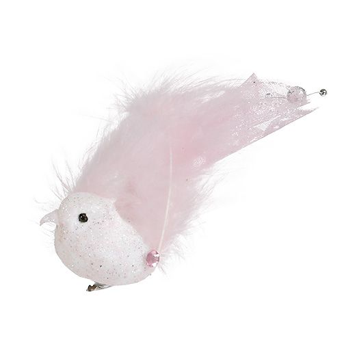 Bird on clip 14cm pink, mica 2pcs