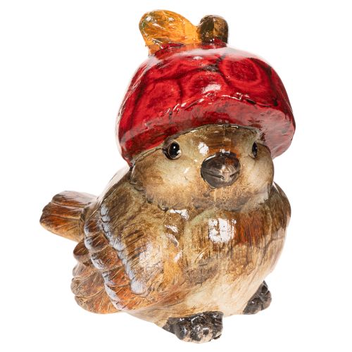 Decorative bird figurine with red apple cap, autumn decoration, 13cm buy online | Floristik24.ie