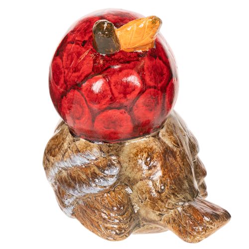 Decorative bird figurine with red apple cap, autumn decoration, 13cm | Floristik24.ie