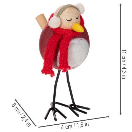 Decorative bird figurine with scarf, winter decoration, 11cm, 4 pieces | Floristik24.ie