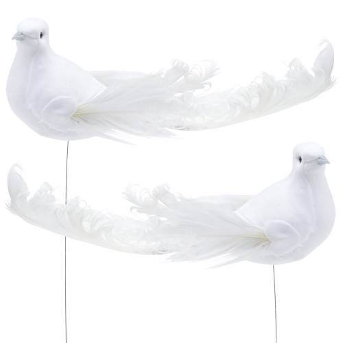 Dove on wire white 10cm 6pcs