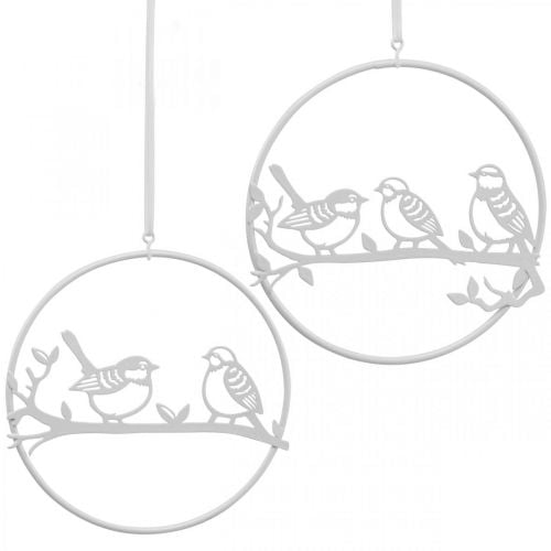 Bird deco window decoration spring, metal white Ø12cm 4pcs