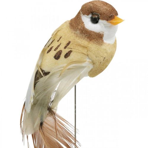 Spring decoration, mini birds, decorative birds on wire brown, beige H2.5cm 24pcs