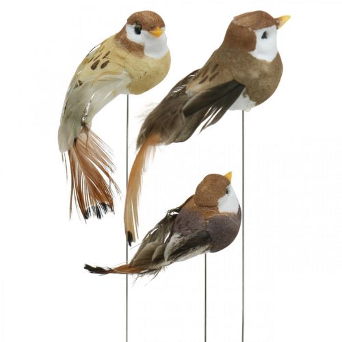 Floristik24 Spring decoration, mini birds, decorative birds on wire brown, beige H2.5cm 24 pcs