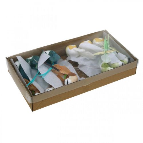 Floristik24 Decorative birds, spring decoration, birds with feathers, summer, birds on wire, colorful H3.5cm, 12 pieces