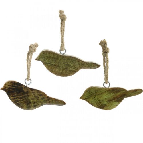 Floristik24 Birds for hanging, spring decoration, wooden hanger natural, green H4cm 6 pcs