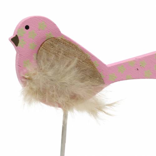 Floristik24 Decorative plug bird wood green, pink, yellow, orange assorted 7cm x 4cm H24cm 16 pcs
