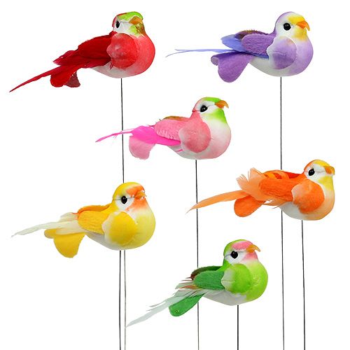 Bird on wire colored sort. 7cm 12pcs