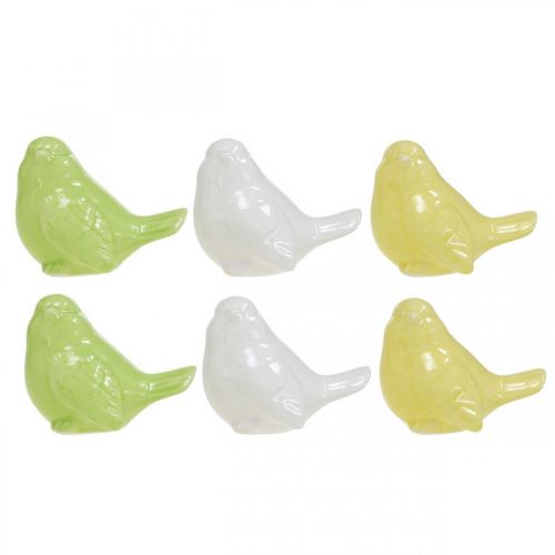 Floristik24 Bird ceramic white, green, yellow, table decoration H5cm L6cm 6pcs