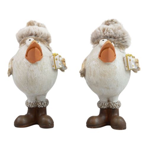 Product Christmas figures bird with hat beige 11.5x8x14cm 2pcs