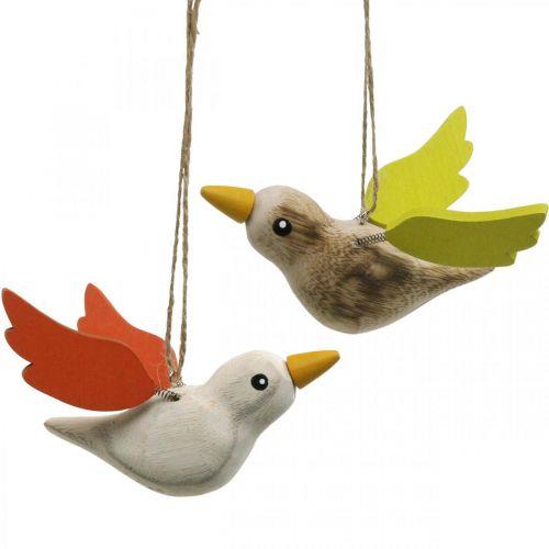Deco birds wood for hanging bird spring decoration 10.5cm 6pcs