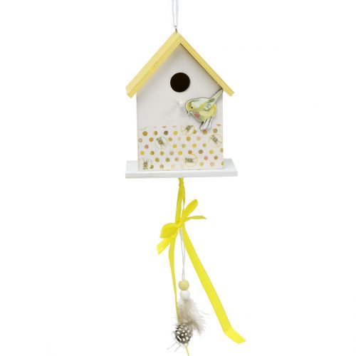 Floristik24 Decorative bird house to hang yellow-white 12cm