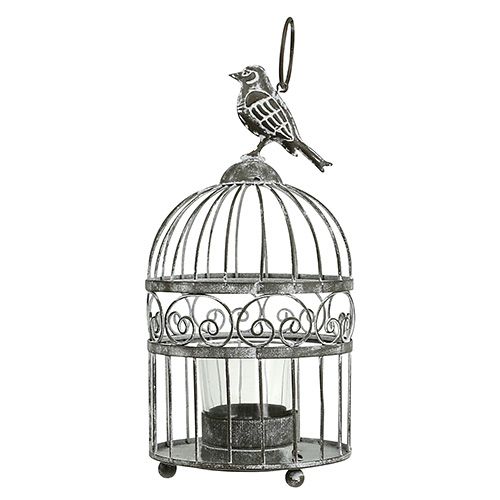 Floristik24 Bird cage with tealight glass Ø10.5cm H21cm gray