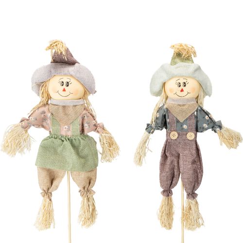 Scarecrow on stick flower plug green blue H45/68cm 4 pcs