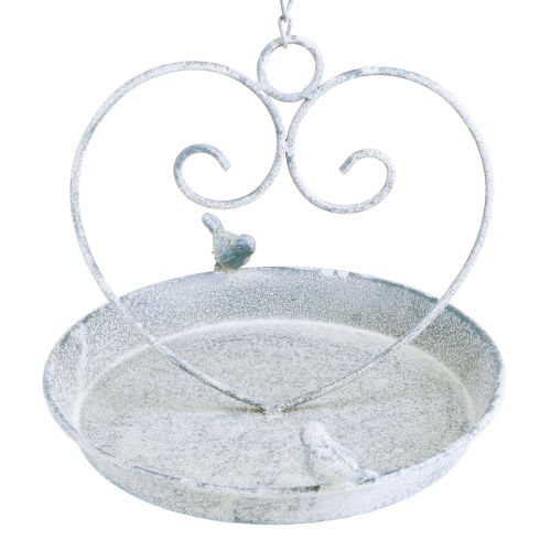 Birdbath Metal Decoration Heart White Blue Hanging Ø21.5cm