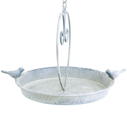 Product Birdbath Metal Decoration Heart White Blue Hanging Ø21.5cm
