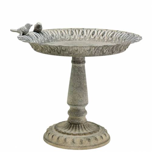 Floristik24 Bird bath on base metal gray, white washed Ø28.3cm H26.5cm
