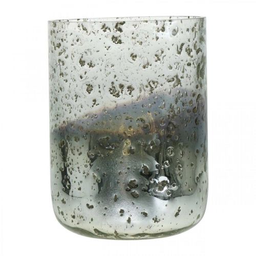 Floristik24 Candle glass two-tone glass vase lantern clear, silver H14cm Ø10cm