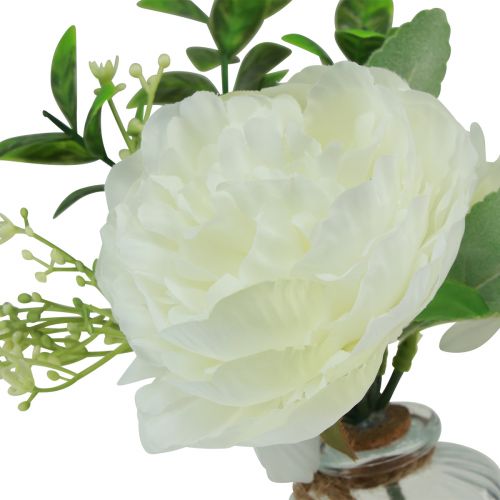 Floristik24 Table decoration peony white in glass vase artificial 20cm