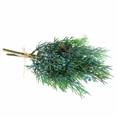 Product Decorative branch, artificial juniper with cones, blue washed, 25cm, set of 2