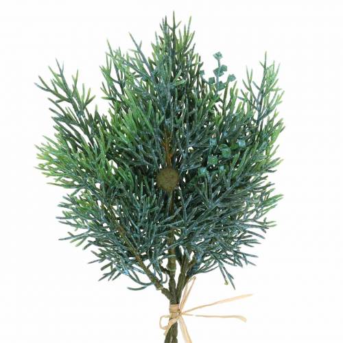 Product Decorative branch, artificial juniper with cones, blue washed, 25cm, set of 2