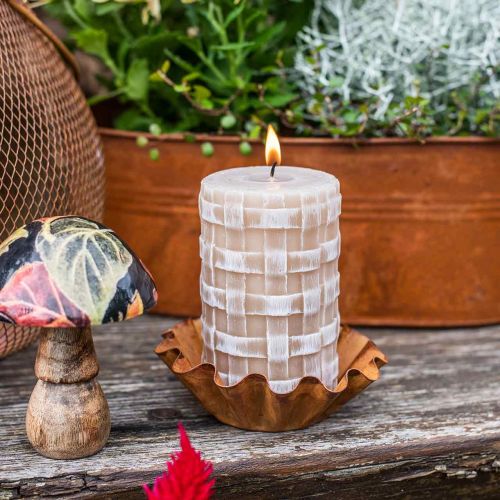 Rustic wax candles, brown pillar candles, braided candles 110/65 2pcs